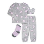 Wonder Nation Girls’ Plush Top, Jogger Pants and Socks Pajama Set, 3-Piece, Sizes 4-18 and Plus